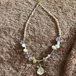 Elegant Pearl and Purple Beaded Necklace